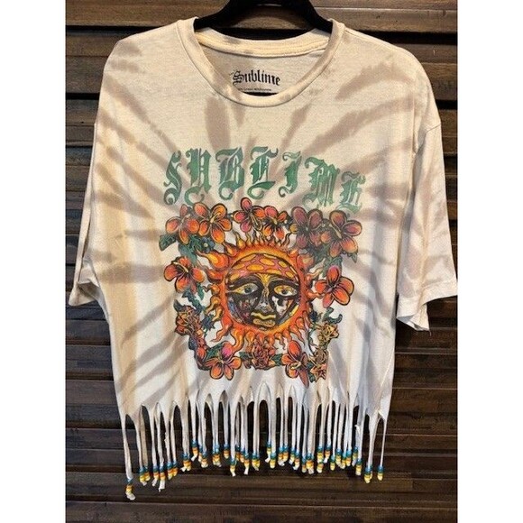 Sublime T Shirt 2X Sun Flowers Tie Dye Hippie‎ Custom Beaded - Picture 1 of 9